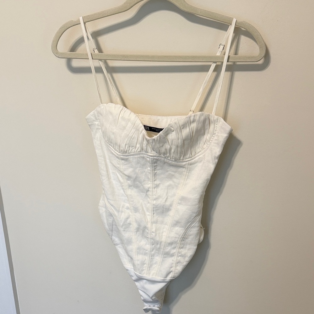 Zara Women’s Linen Blend Off-White Corset Bodysuit / Size XS / Brand NWOT / Soft